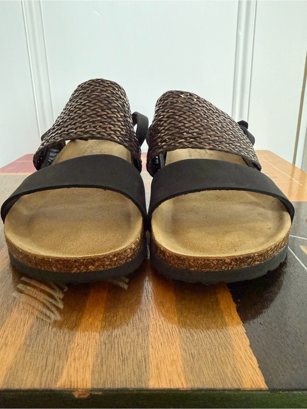 EUC Bos. & Co. Cork Wedge Leather Sandals. Women's Size: 9 (EU 40). - Picture 4 of 11